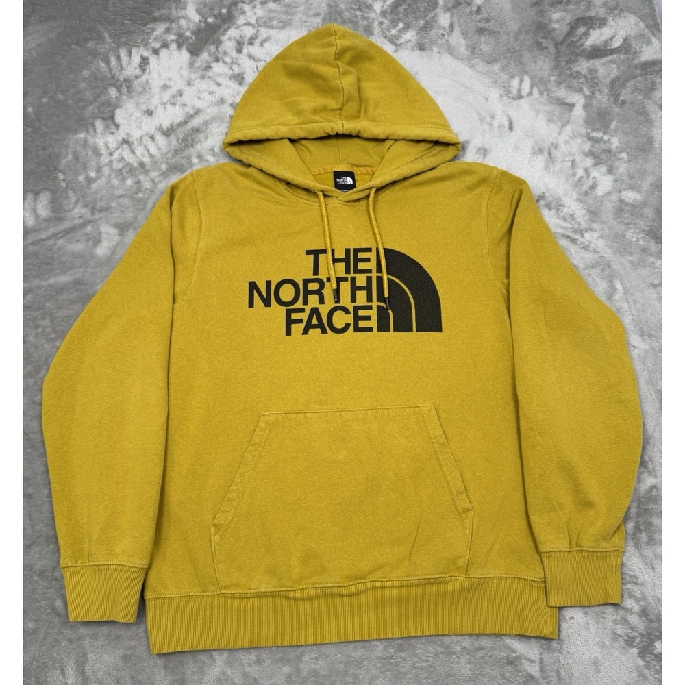 North Face Hoodie Mens Large Yellow‎ Mustard Pullover Sweatshirt Hiking Outdoors